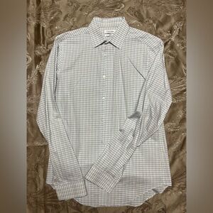 Calvin Klein men’s button front checked shirt size medium 34/35 15 blue/tan